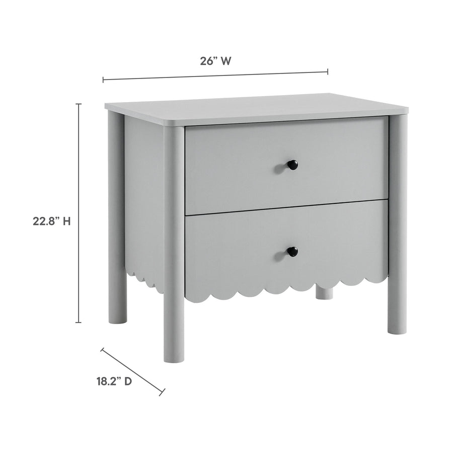Solstice Scalloped 2-Drawer Nightstand in Light Gray