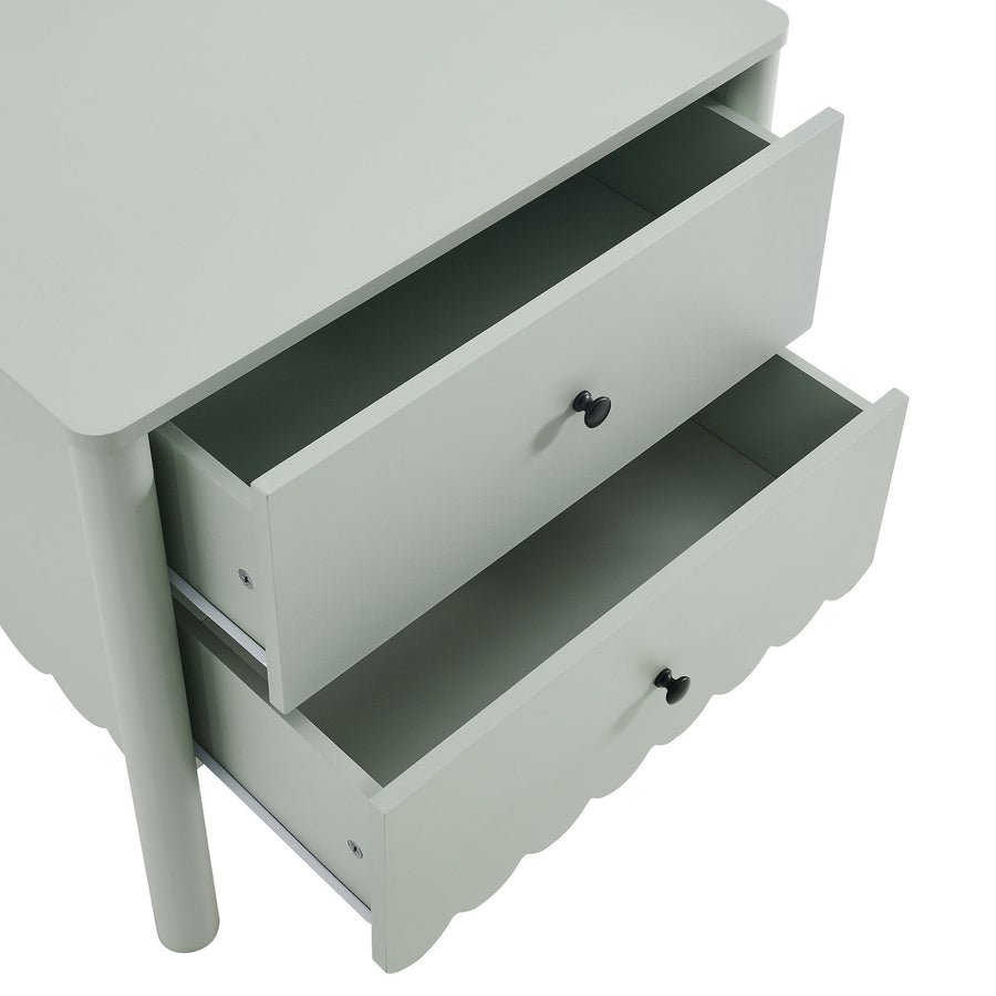 Solstice Scalloped 2-Drawer Nightstand in Sage
