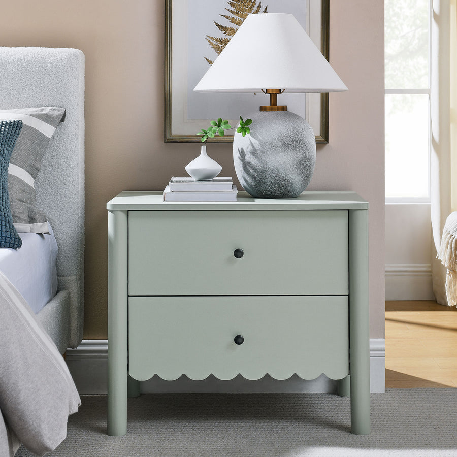 Solstice Scalloped 2-Drawer Nightstand in Sage