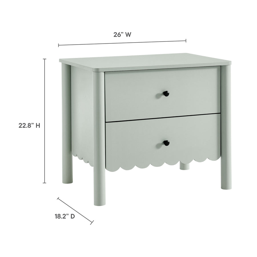 Solstice Scalloped 2-Drawer Nightstand in Sage