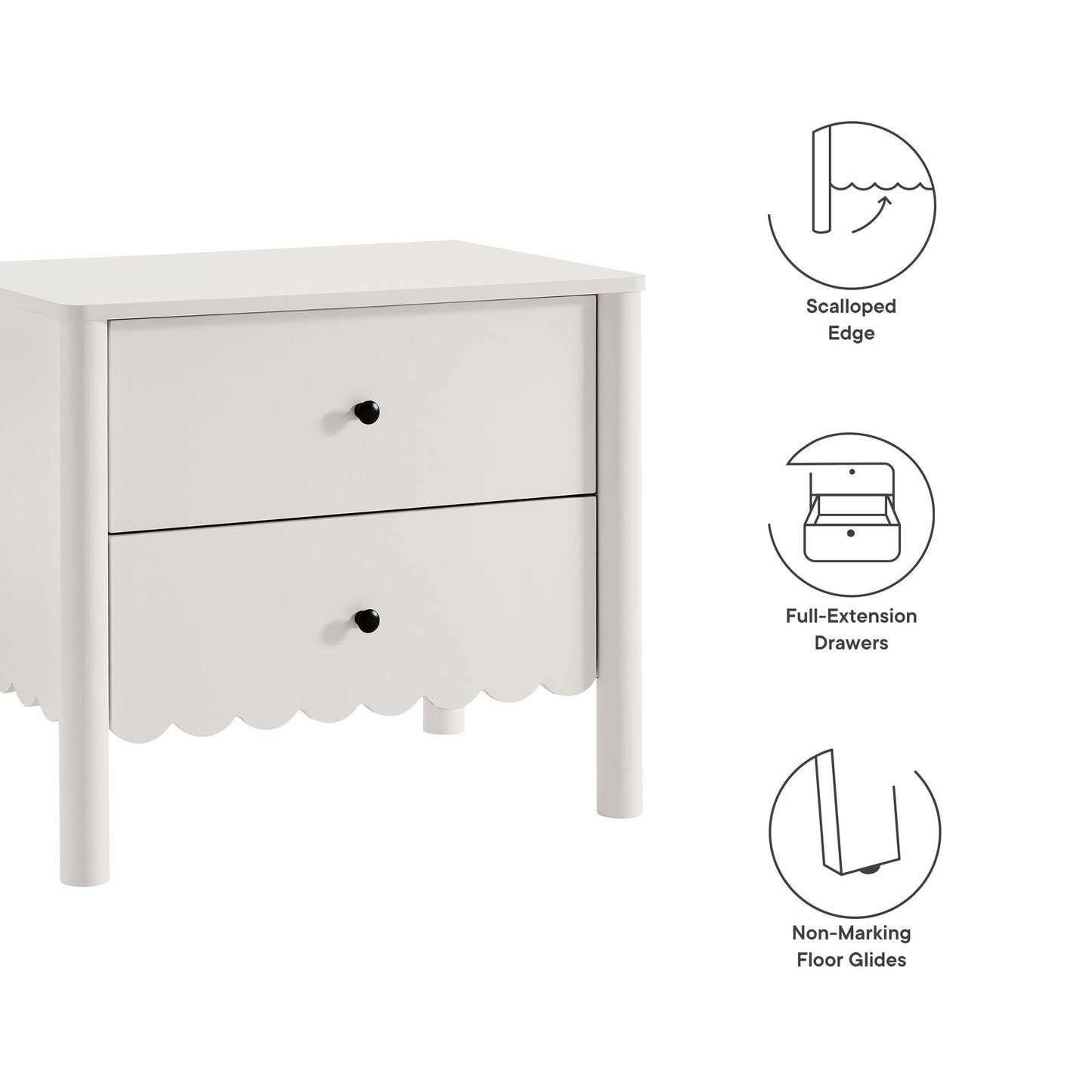 Emmeline Scalloped 2-Drawer Nightstand by Furniture For America