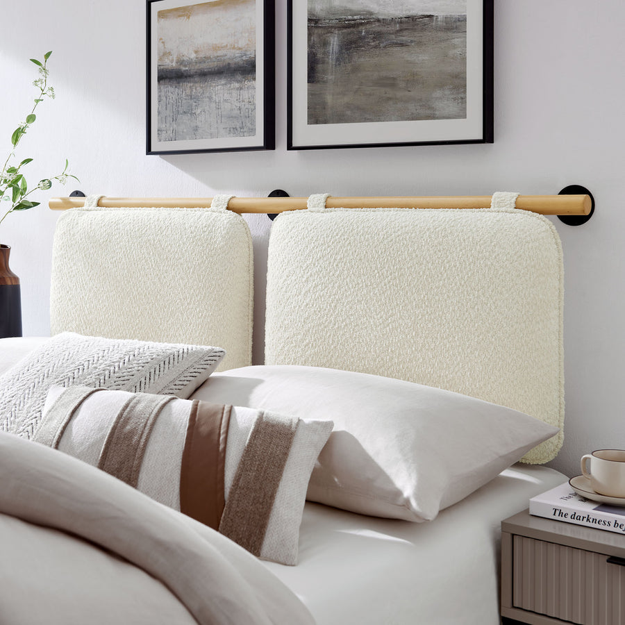 Lodge Wall-Mounted Chenille Upholstered Full Headboard in Cream Natural