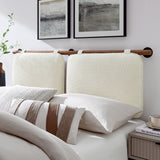 Lodge Wall-Mounted Chenille Upholstered Full Headboard in Cream Walnut