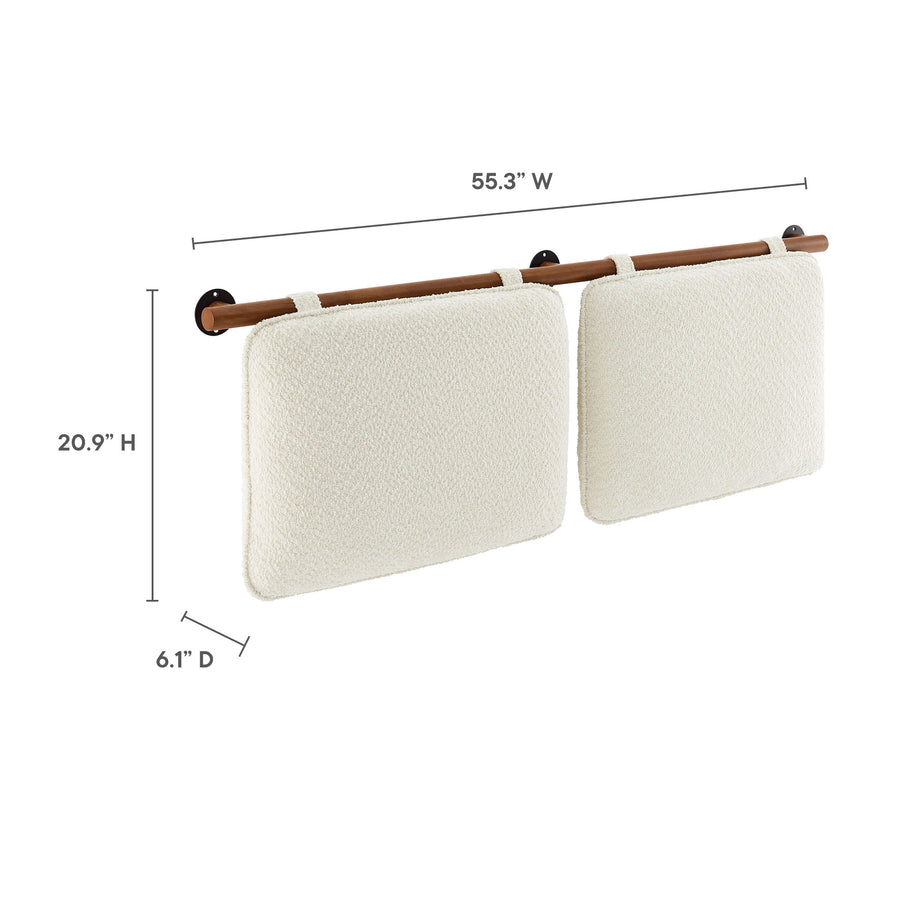 Lodge Wall-Mounted Chenille Upholstered Full Headboard in Cream Walnut
