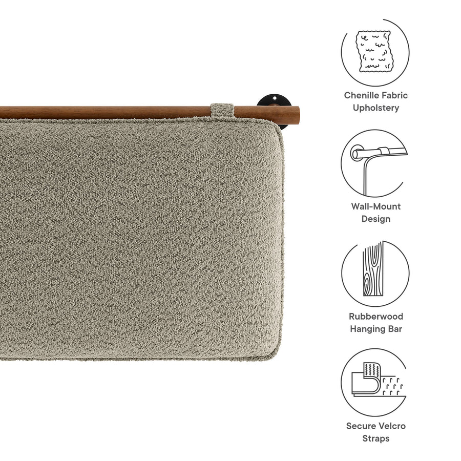 Lodge Wall-Mounted Chenille Upholstered Full Headboard in Oatmeal Walnut