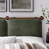Lodge Wall-Mounted Chenille Upholstered Full Headboard in Sage Walnut
