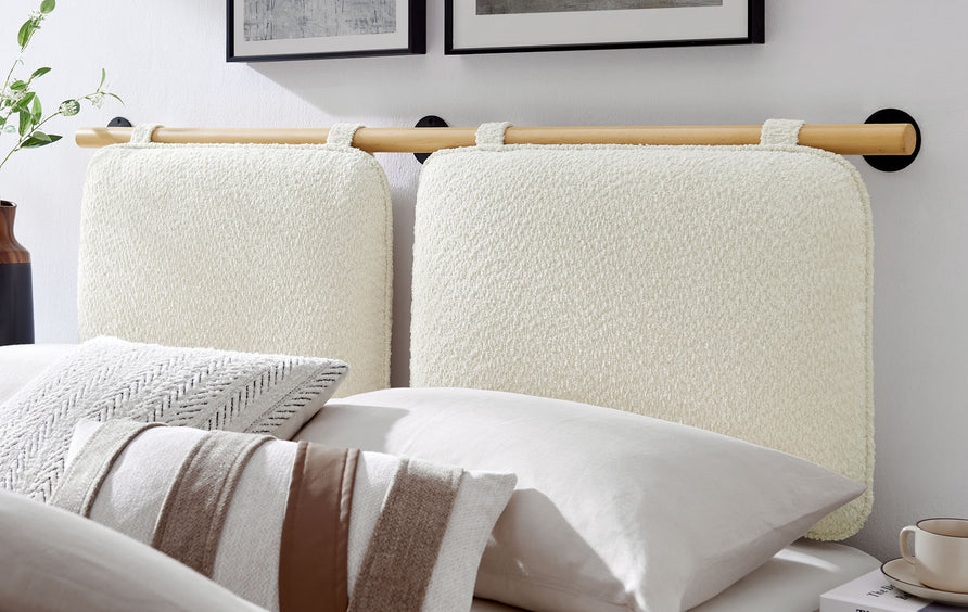 Lodge Wall-Mounted Chenille Upholstered Queen Headboard in Cream Natural