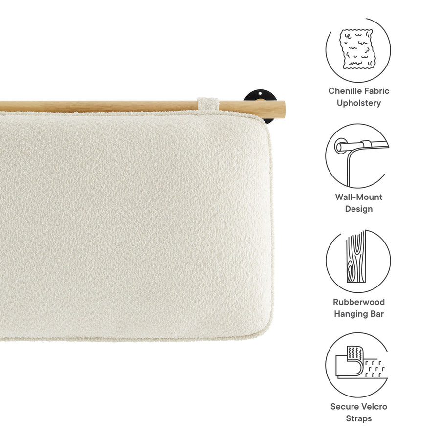 Lodge Wall-Mounted Chenille Upholstered Queen Headboard in Cream Natural