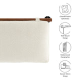 Lodge Wall-Mounted Chenille Upholstered Queen Headboard in Cream Walnut