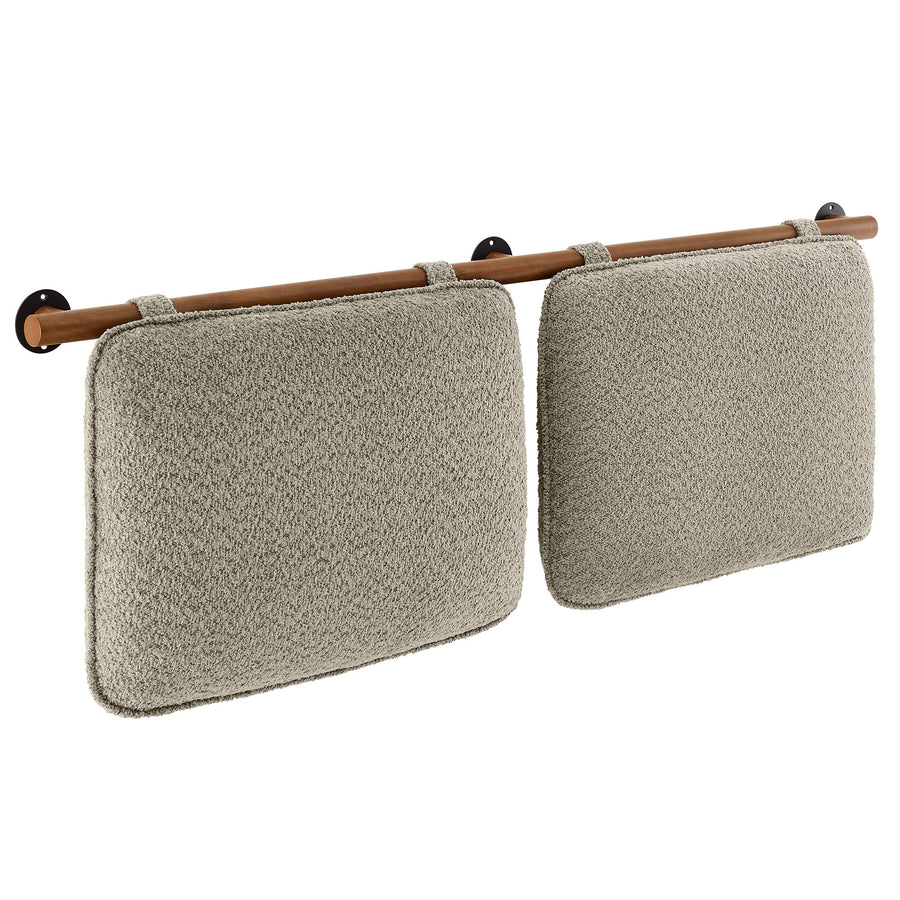 Lodge Wall-Mounted Chenille Upholstered Queen Headboard in Oatmeal Walnut