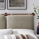Lodge Wall-Mounted Chenille Upholstered Queen Headboard in Oatmeal Walnut