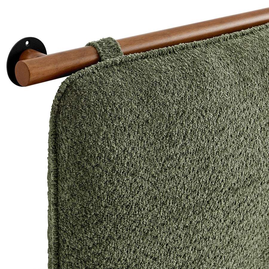 Lodge Wall-Mounted Chenille Upholstered Queen Headboard in Sage Walnut