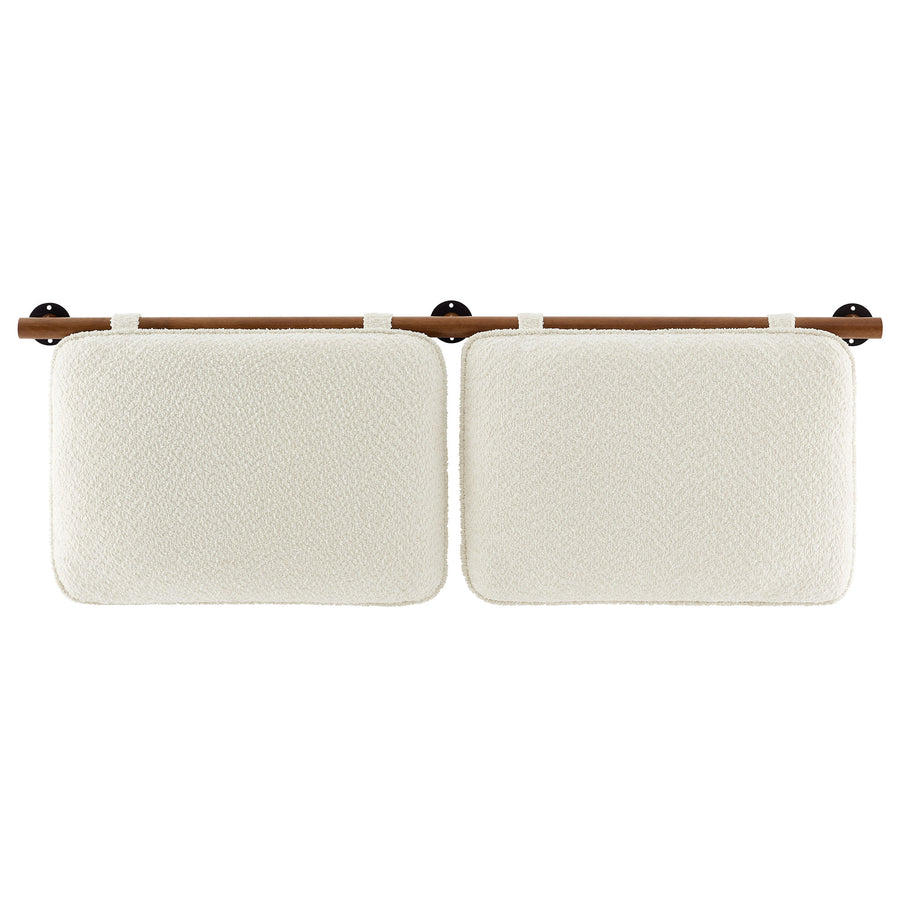 Lodge Wall-Mounted Chenille Upholstered King Size Headboard in Cream Walnut