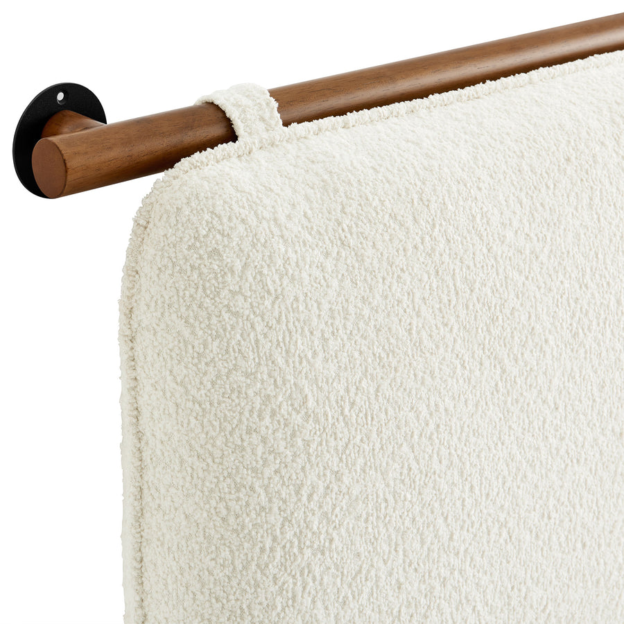 Lodge Wall-Mounted Chenille Upholstered King Size Headboard in Cream Walnut