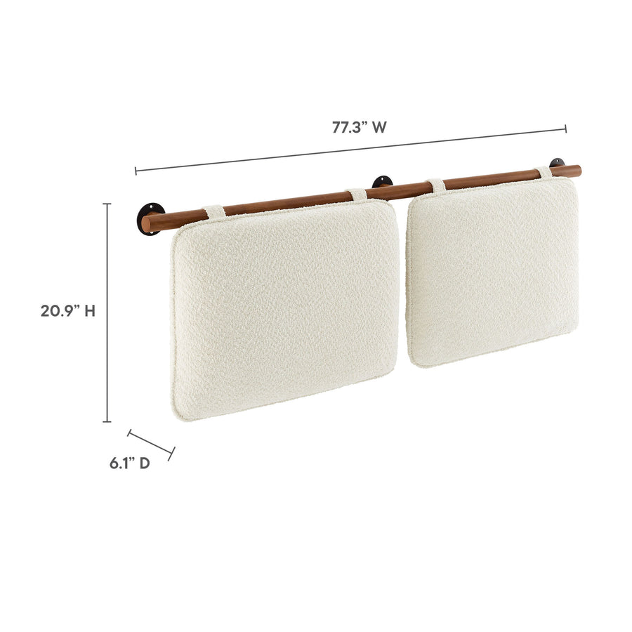 Lodge Wall-Mounted Chenille Upholstered King Size Headboard in Cream Walnut