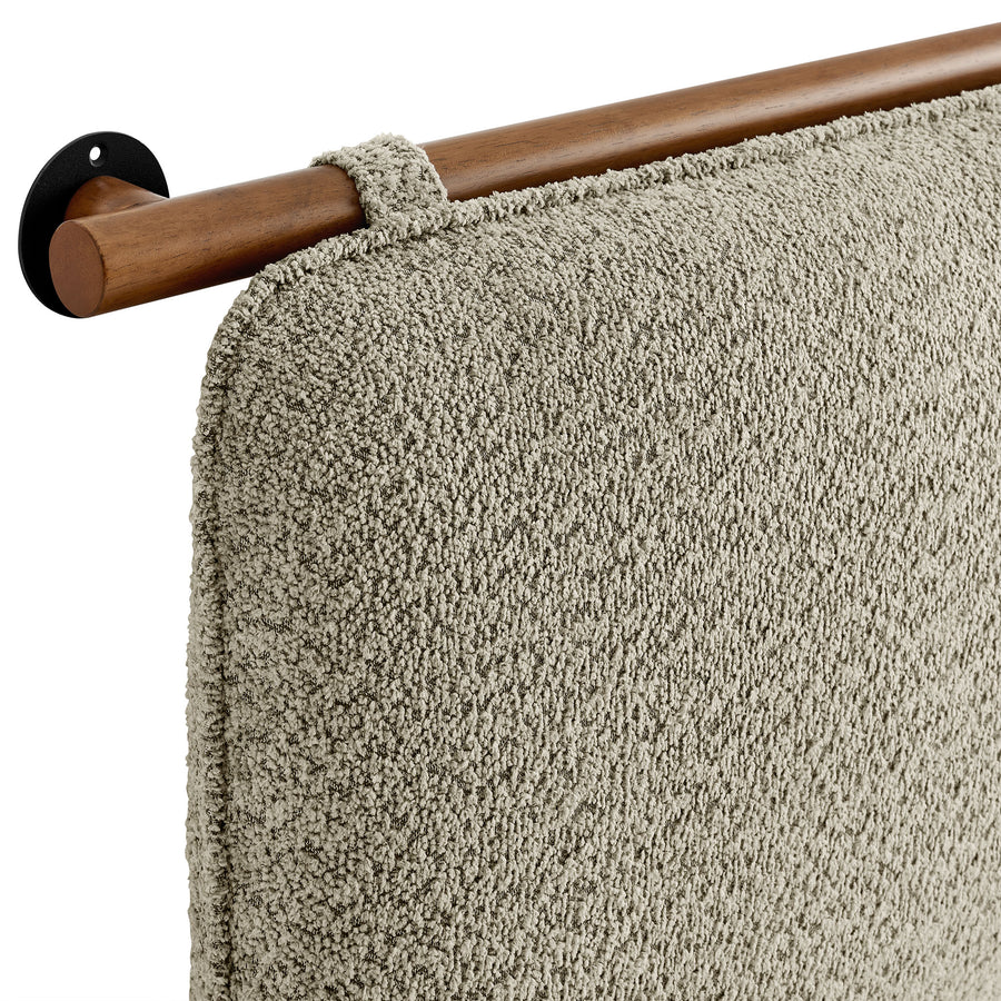 Lodge Wall-Mounted Chenille Upholstered King Size Headboard in Oatmeal Walnut