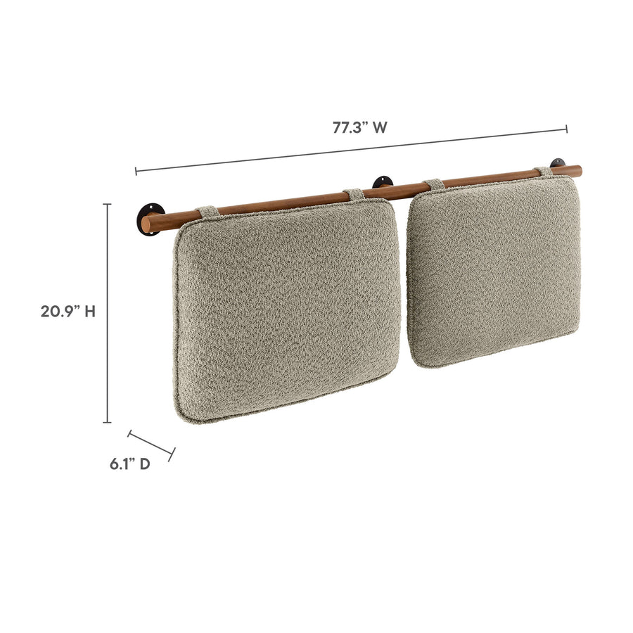 Lodge Wall-Mounted Chenille Upholstered King Size Headboard in Oatmeal Walnut
