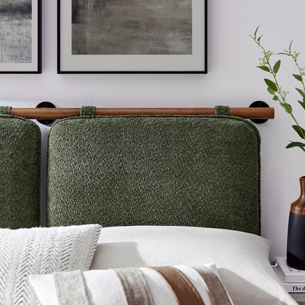 Anela Wall-Mounted Chenille Upholstered King Size Headboard in Sage Walnut