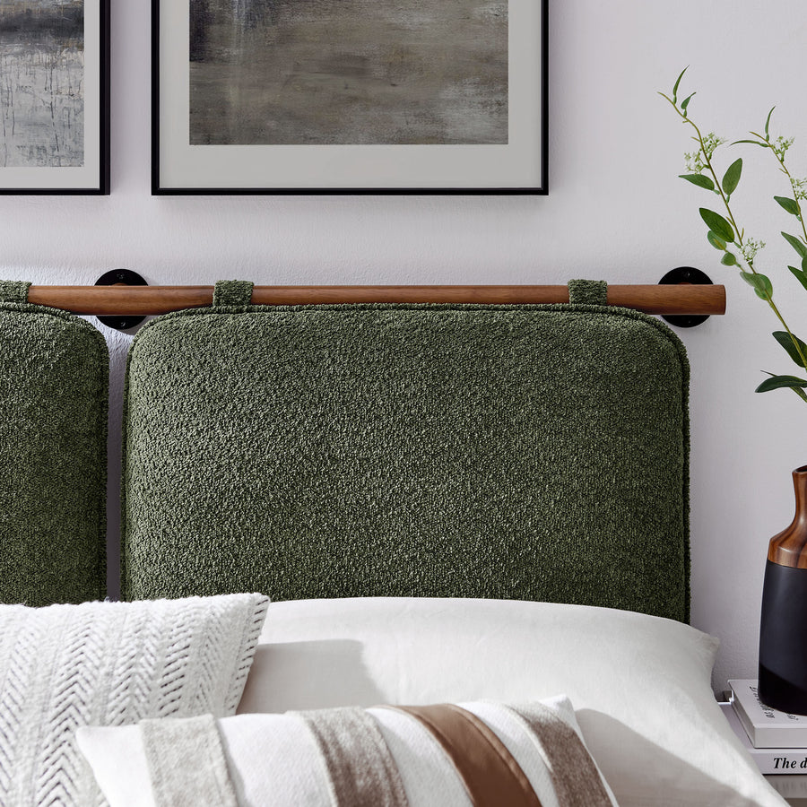 Lodge Wall-Mounted Chenille Upholstered King Size Headboard in Sage Walnut