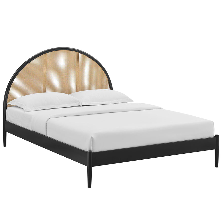 Senja Queen Arched Rattan Cane Platform Bed in Black