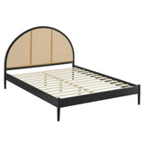 Senja Queen Arched Rattan Cane Platform Bed in Black