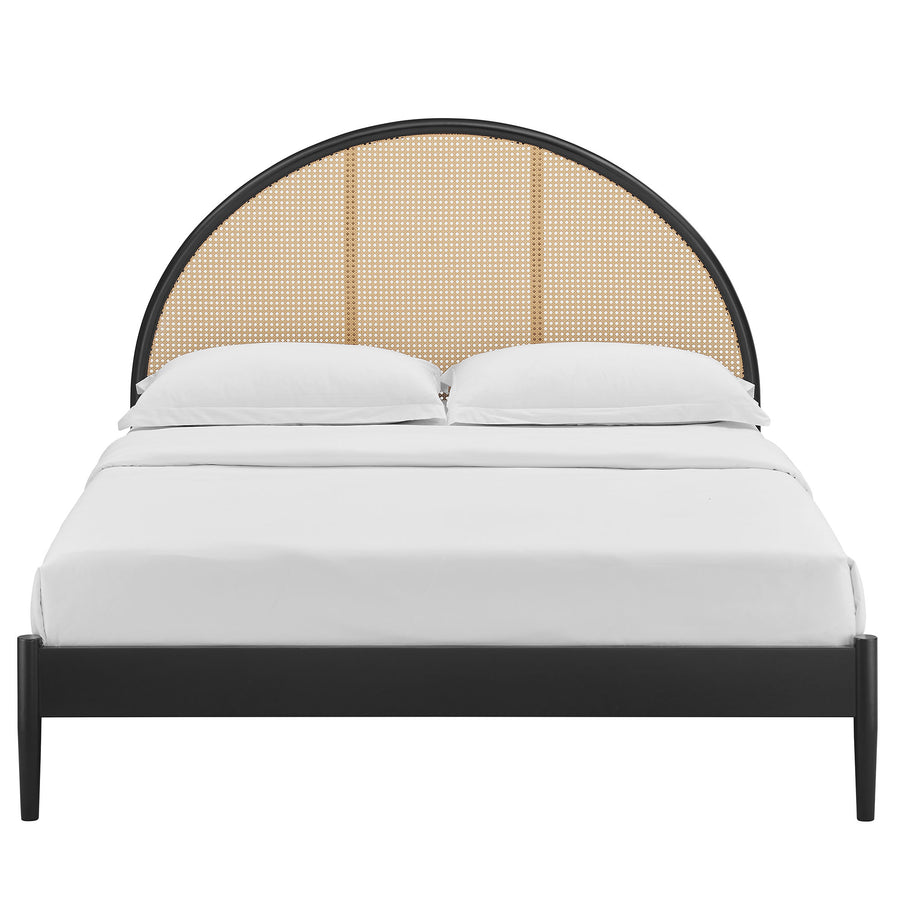 Senja Queen Arched Rattan Cane Platform Bed in Black