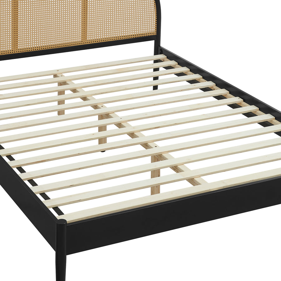 Senja Queen Arched Rattan Cane Platform Bed in Black