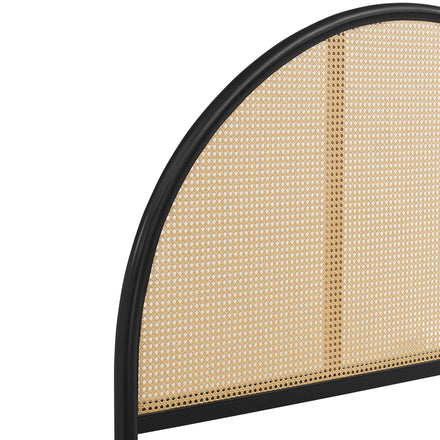 Odette Queen Arched Rattan Cane Platform Bed in Black
