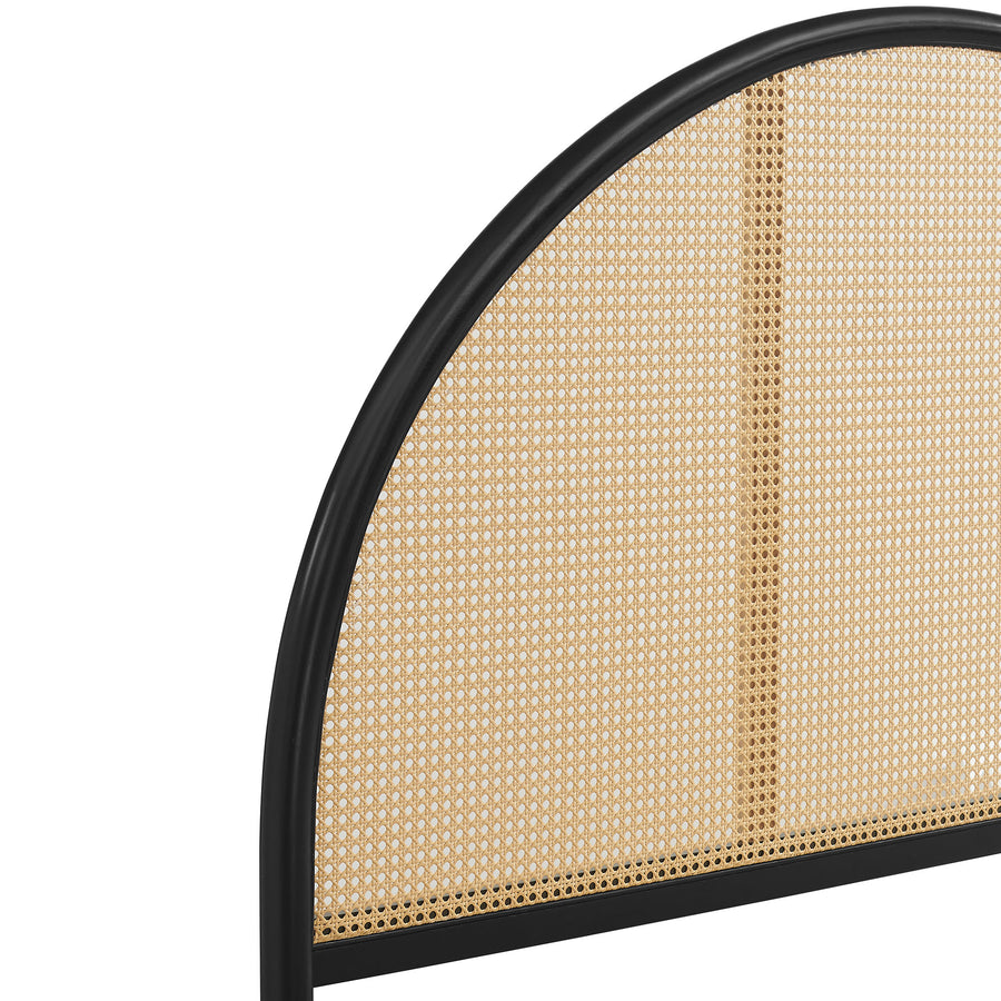 Senja Queen Arched Rattan Cane Platform Bed in Black