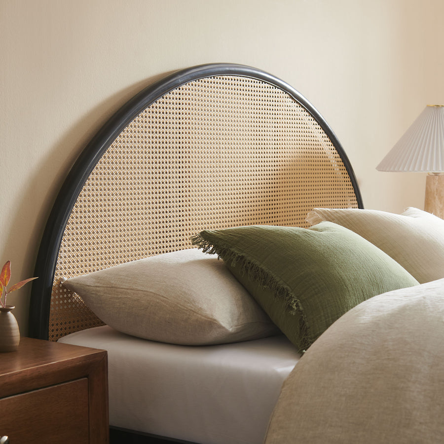 Senja Queen Arched Rattan Cane Platform Bed in Black