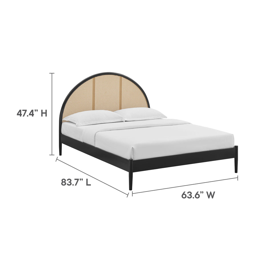 Senja Queen Arched Rattan Cane Platform Bed in Black