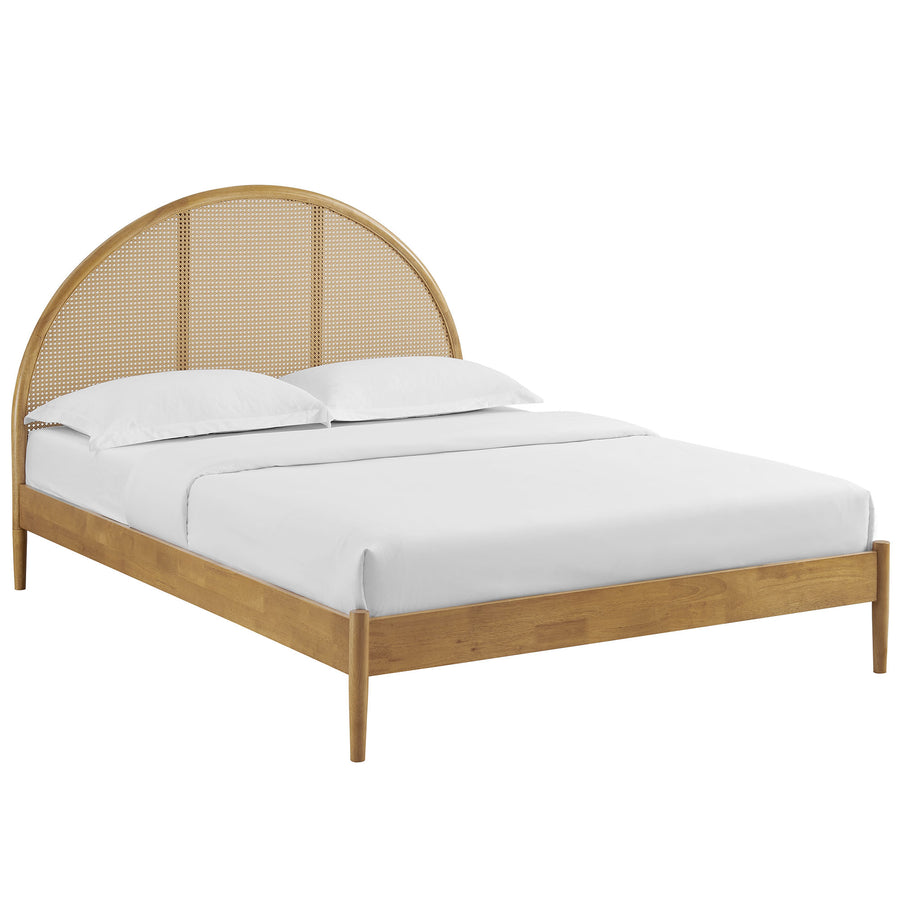 Senja Queen Arched Rattan Cane Platform Bed in Oak