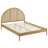 Senja Queen Arched Rattan Cane Platform Bed in Oak