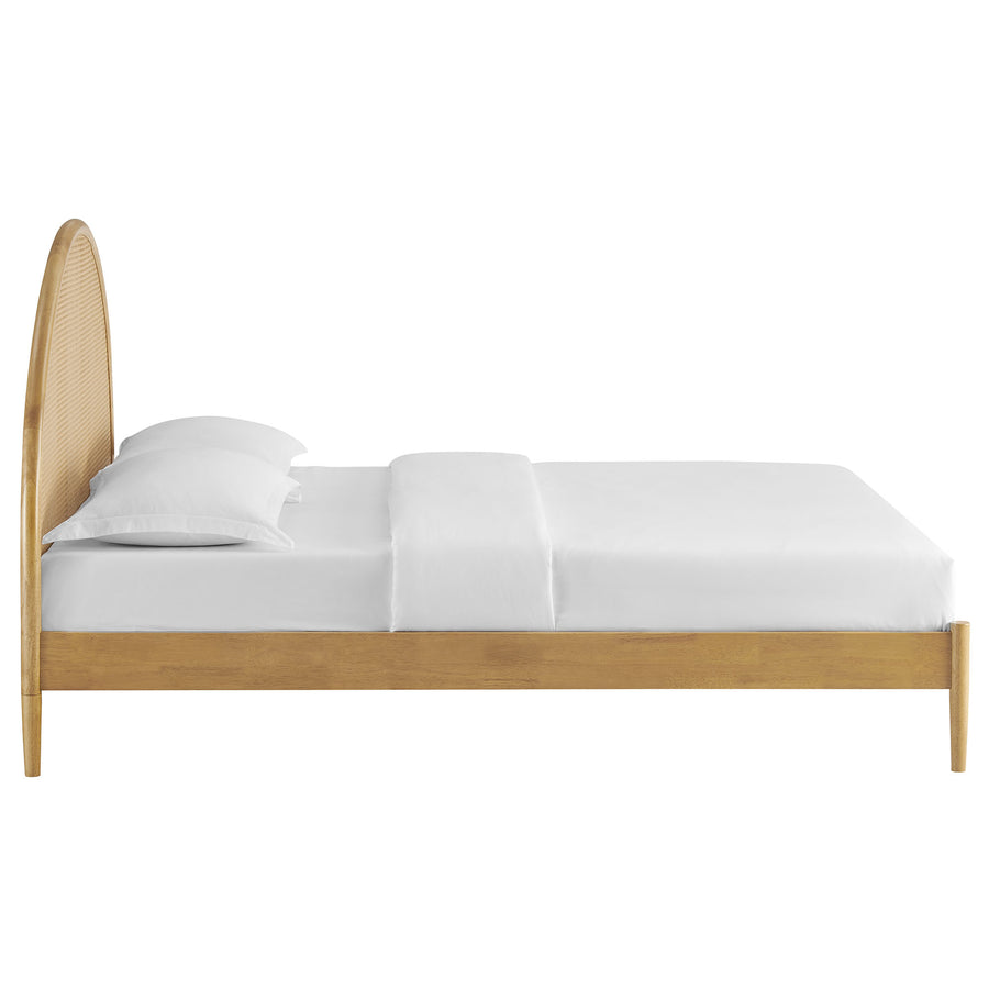 Senja Queen Arched Rattan Cane Platform Bed in Oak