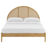 Senja Queen Arched Rattan Cane Platform Bed in Oak