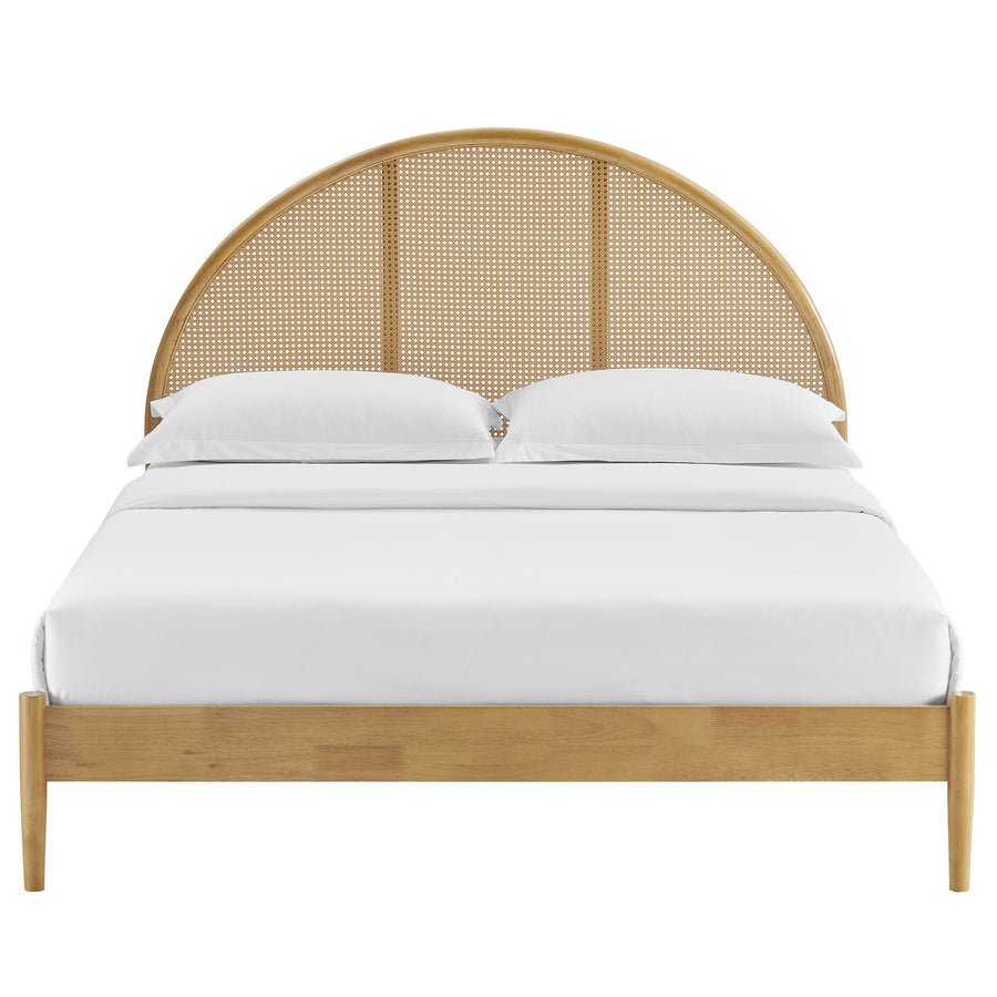 Senja Queen Arched Rattan Cane Platform Bed in Oak
