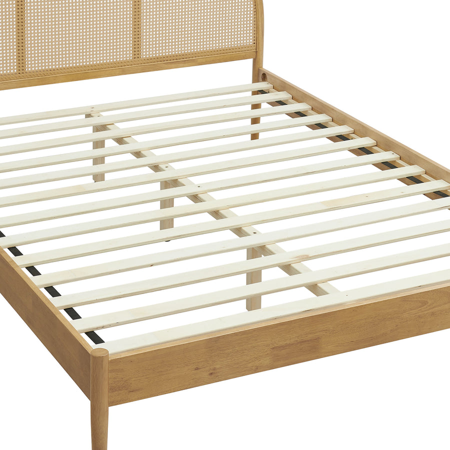 Senja Queen Arched Rattan Cane Platform Bed in Oak