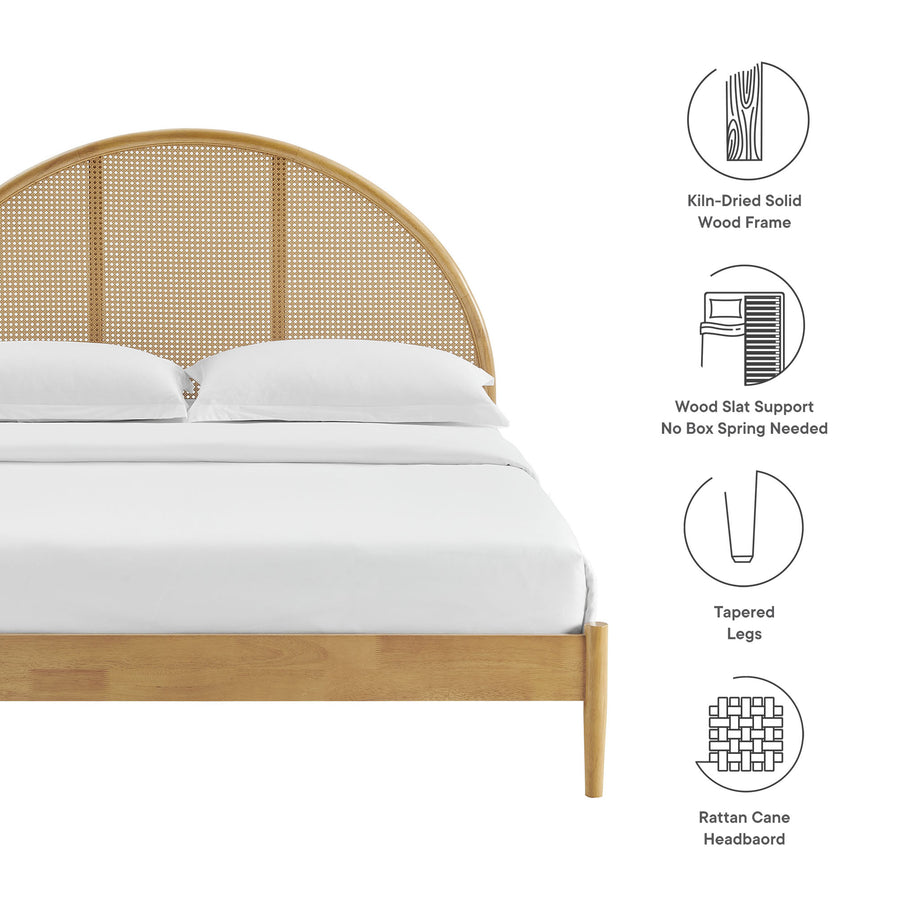 Senja Queen Arched Rattan Cane Platform Bed in Oak