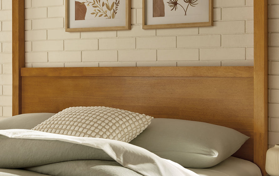 Boreas Queen Wood Canopy Platform Bed in Oak
