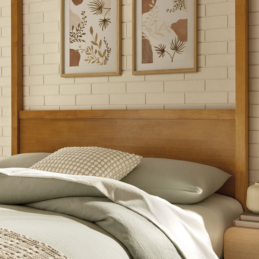 Boreas Queen Wood Canopy Platform Bed in Oak