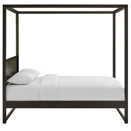 Alva Queen Wood Canopy Platform Bed in Smoked Oak