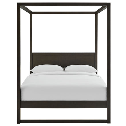 Alva Queen Wood Canopy Platform Bed in Smoked Oak