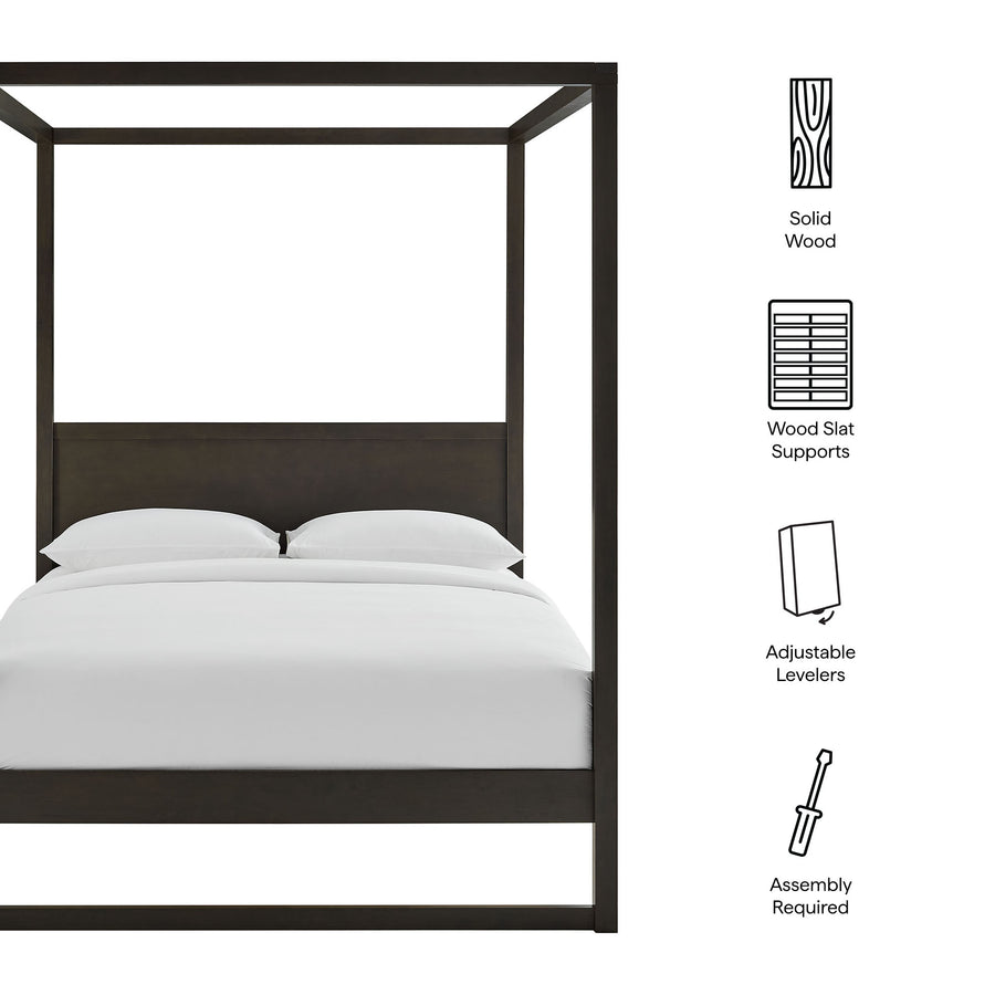 Boreas Queen Wood Canopy Platform Bed in Smoked Oak