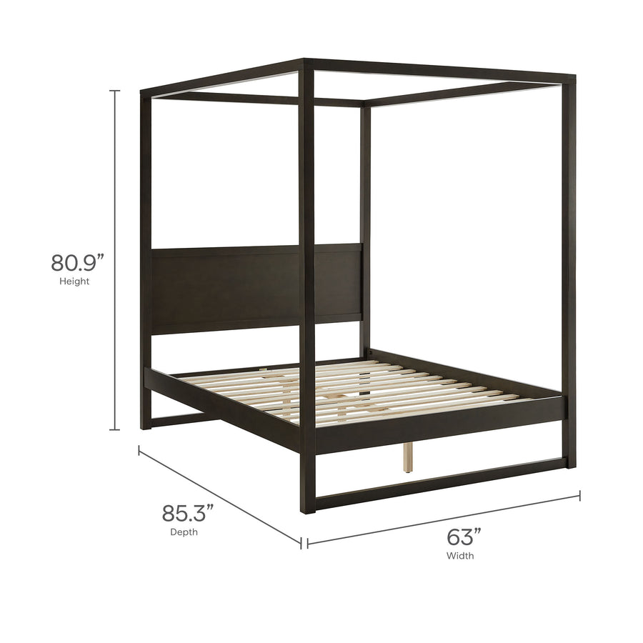 Boreas Queen Wood Canopy Platform Bed in Smoked Oak