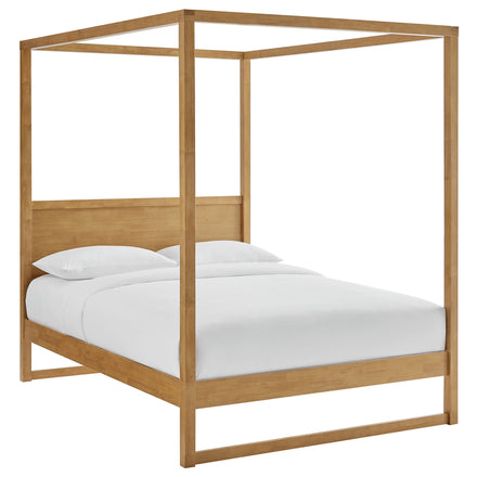 Alva King Wood Canopy Platform Bed in Oak