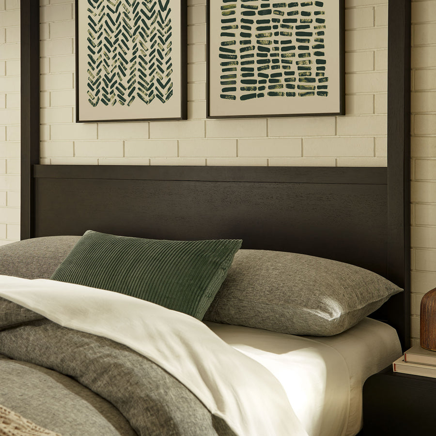Boreas King Wood Canopy Platform Bed in Smoked Oak