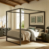 Boreas King Wood Canopy Platform Bed in Smoked Oak