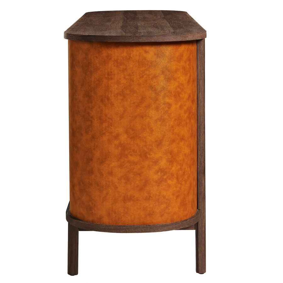 Verdant Curved 6-Drawer Vegan Leather Oval Dresser in Walnut Tan