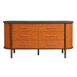 Verdant Curved 6-Drawer Vegan Leather Oval Dresser in Walnut Tan