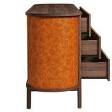 Verdant Curved 6-Drawer Vegan Leather Oval Dresser in Walnut Tan